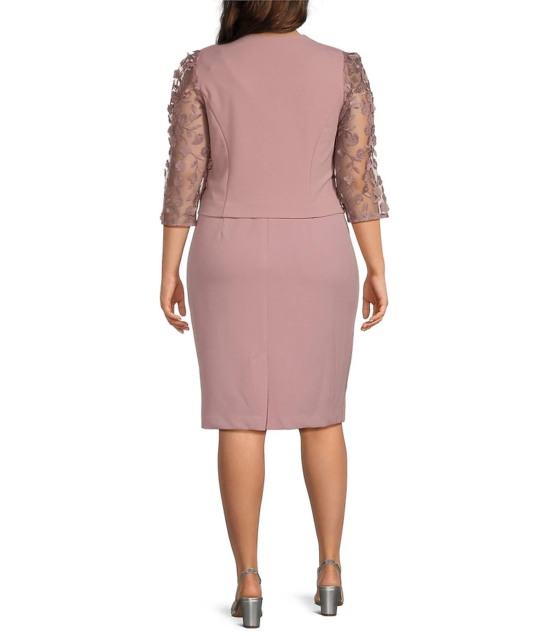 Le Bos Plus Size Illusion Sleeve Stretch Crepe Jacket Dress