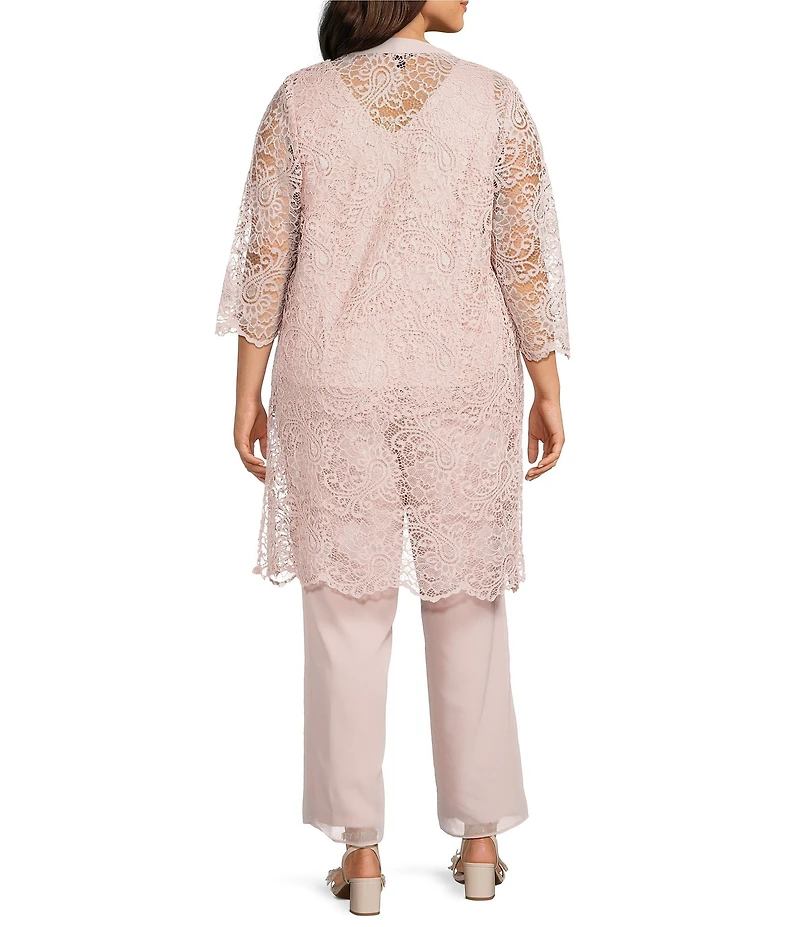 Le Bos Plus Size Lace Duster 3-Piece Pant Set