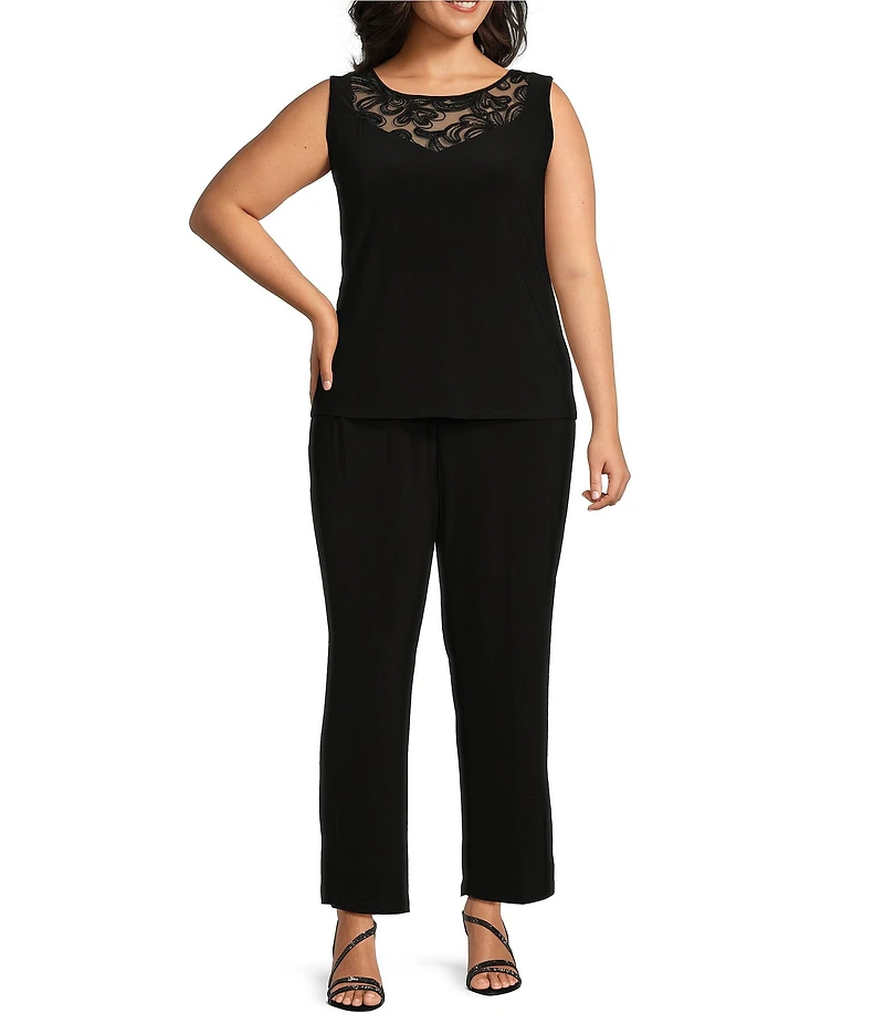 Le Bos Plus Size Round Neck 3/4 Sleeve Embroidered Trim Duster 3-Piece Pant Set