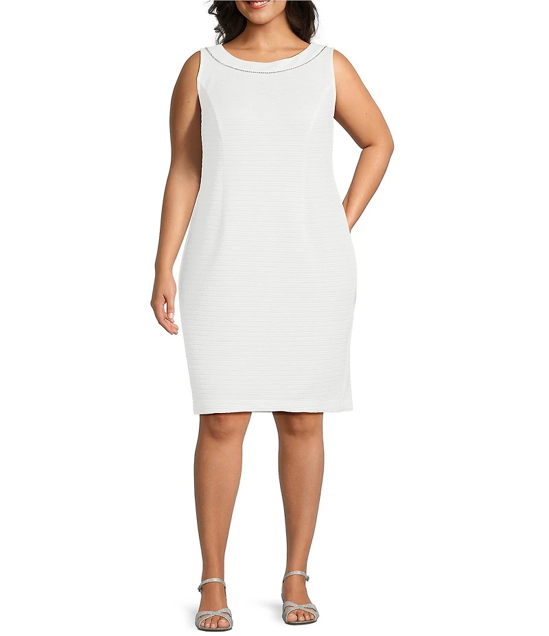 Le Bos Plus Size Round Neck 3/4 Sleeve Rhinestone Trim Textured 2-Piece Jacket Dress