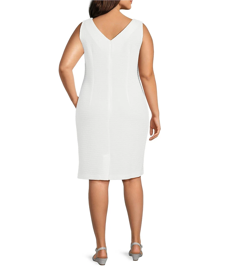 Le Bos Plus Size Round Neck 3/4 Sleeve Rhinestone Trim Textured 2-Piece Jacket Dress