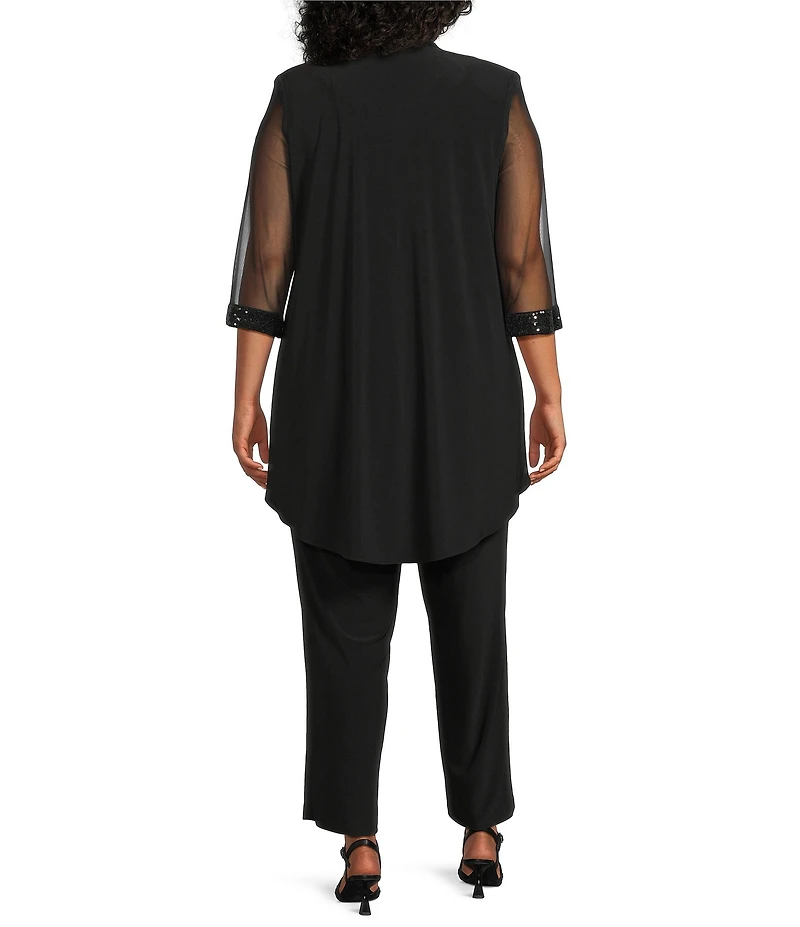 Le Bos Plus Size Round Neck 3/4 Sleeve Sequin Trim 3-Piece Pant Set