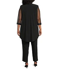 Le Bos Plus Size Round Neck 3/4 Sleeve Sequin Trim 3-Piece Pant Set