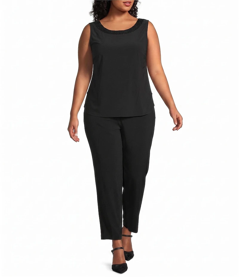Le Bos Plus Size Round Neck 3/4 Sleeve Sequin Trim 3-Piece Pant Set