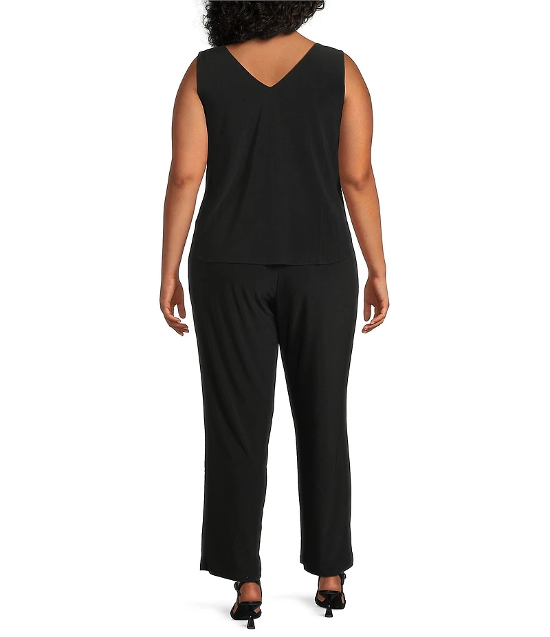 Le Bos Plus Size Round Neck 3/4 Sleeve Sequin Trim 3-Piece Pant Set