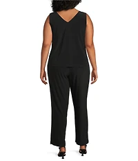 Le Bos Plus Size Round Neck 3/4 Sleeve Sequin Trim 3-Piece Pant Set