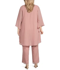 Le Bos Plus Size Scoop Neck 3/4 Sleeve 3-Piece Bell Sleeve Duster Pant Set