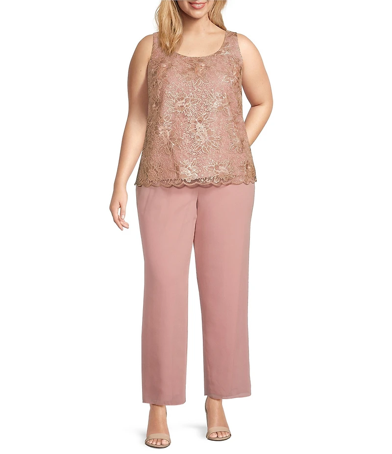 Le Bos Plus Size Scoop Neck 3/4 Sleeve 3-Piece Bell Sleeve Duster Pant Set
