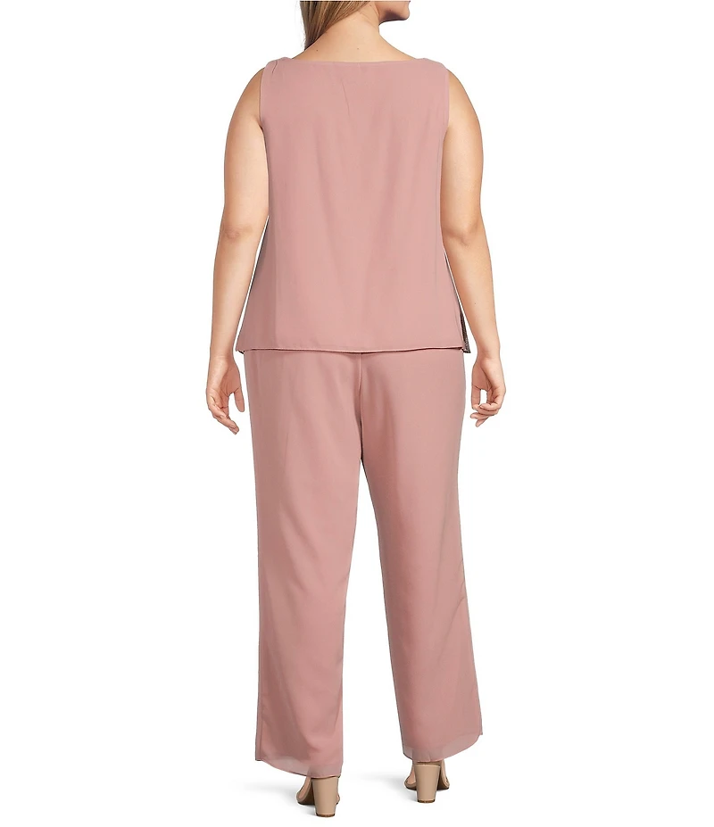 Le Bos Plus Size Scoop Neck 3/4 Sleeve 3-Piece Bell Sleeve Duster Pant Set