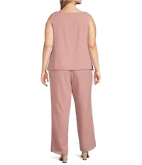 Le Bos Plus Size Scoop Neck 3/4 Sleeve 3-Piece Bell Sleeve Duster Pant Set