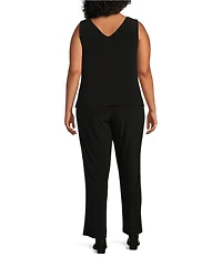 Le Bos Plus Size Sequin Embroidered Trim Crew Neck 3/4 Sleeve 3-Piece Pantsuit