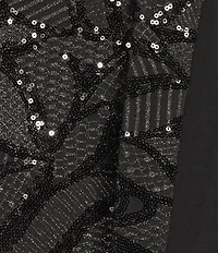 Le Bos Plus Size Sequin Embroidered Trim Crew Neck 3/4 Sleeve 3-Piece Pantsuit