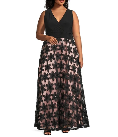Livia Jolie by Le Bos Plus Size Sleeveless V-Neck 3D Embroidered Ball Gown