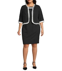 Le Bos Plus Size Two Tone Loop Trim 2-Piece Jacket Dress