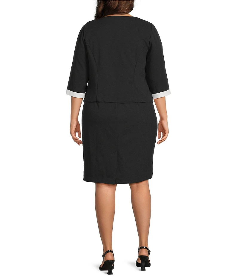 Le Bos Plus Size Two Tone Loop Trim 2-Piece Jacket Dress