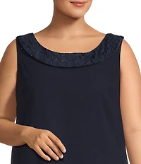 Le Bos Plus Size Round Neck 3/4 Sleeve Georgette Tonal Trim Evening 3-Piece Pant Set