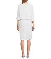 Le Bos Round Neck 3/4 Sleeve Rhinestone Trim Textured 2-Piece Jacket Dress