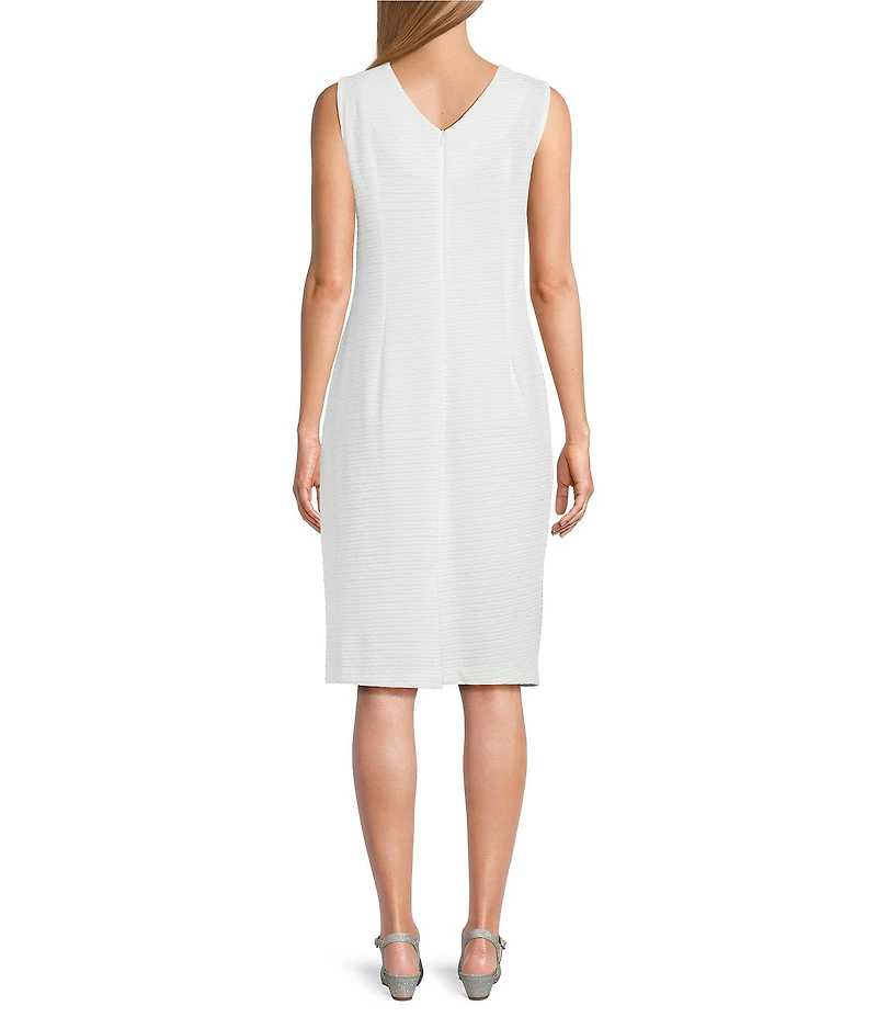 Le Bos Round Neck 3/4 Sleeve Rhinestone Trim Textured 2-Piece Jacket Dress