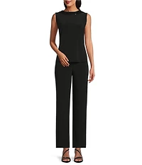 Le Bos Round Neck 3/4 Sleeve Sequin Trim Duster 3-Piece Pantsuit Set