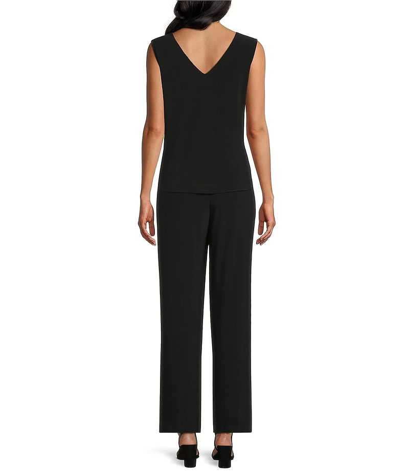 Le Bos Round Neck 3/4 Sleeve Sequin Trim Duster 3-Piece Pantsuit Set