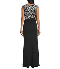 Le Bos Scuba Crepe Floral Embroidered Top Cascade Side Fit And Flare Gown