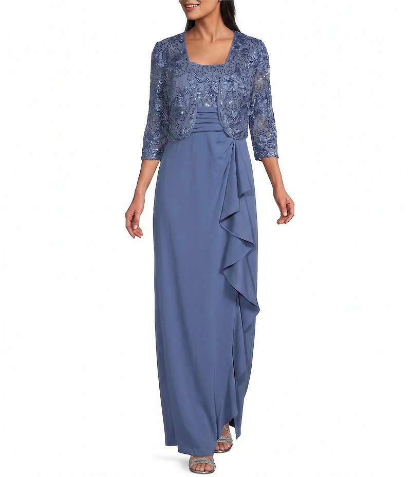 Le Bos Sequin ITY 3/4 Sleeve 2-Piece Jacket Dress Set