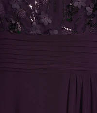 Livia Jolie by Le Bos Short Sleeve Illusion Crew Neck 3D Mesh Floral Embroidered Mesh Maxi Dress