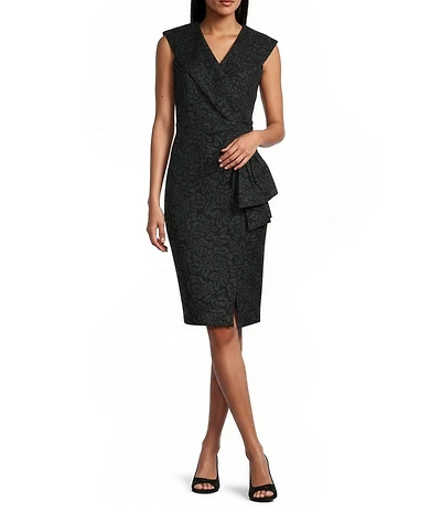 Le Bos Solid Cloque Portrait Collar Sleeveless Ruched Sheath Dress
