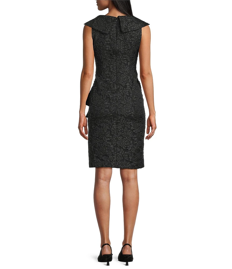 Le Bos Solid Cloque Portrait Collar Sleeveless Ruched Sheath Dress