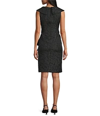 Le Bos Solid Cloque Portrait Collar Sleeveless Ruched Sheath Dress