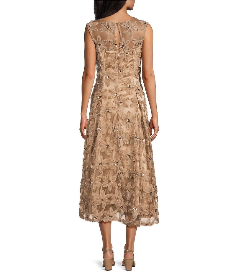 Livia Jolie By Le Bos V-Neck Sleeveless 3D Flower Mesh A-Line Midi Dress