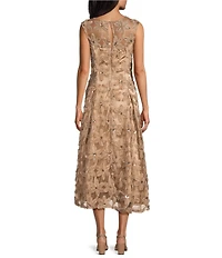 Livia Jolie By Le Bos V-Neck Sleeveless 3D Flower Mesh A-Line Midi Dress