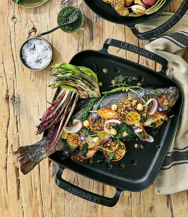 Le Creuset 12#double; Enameled Cast Iron Alpine Outdoor Square Grill Basket