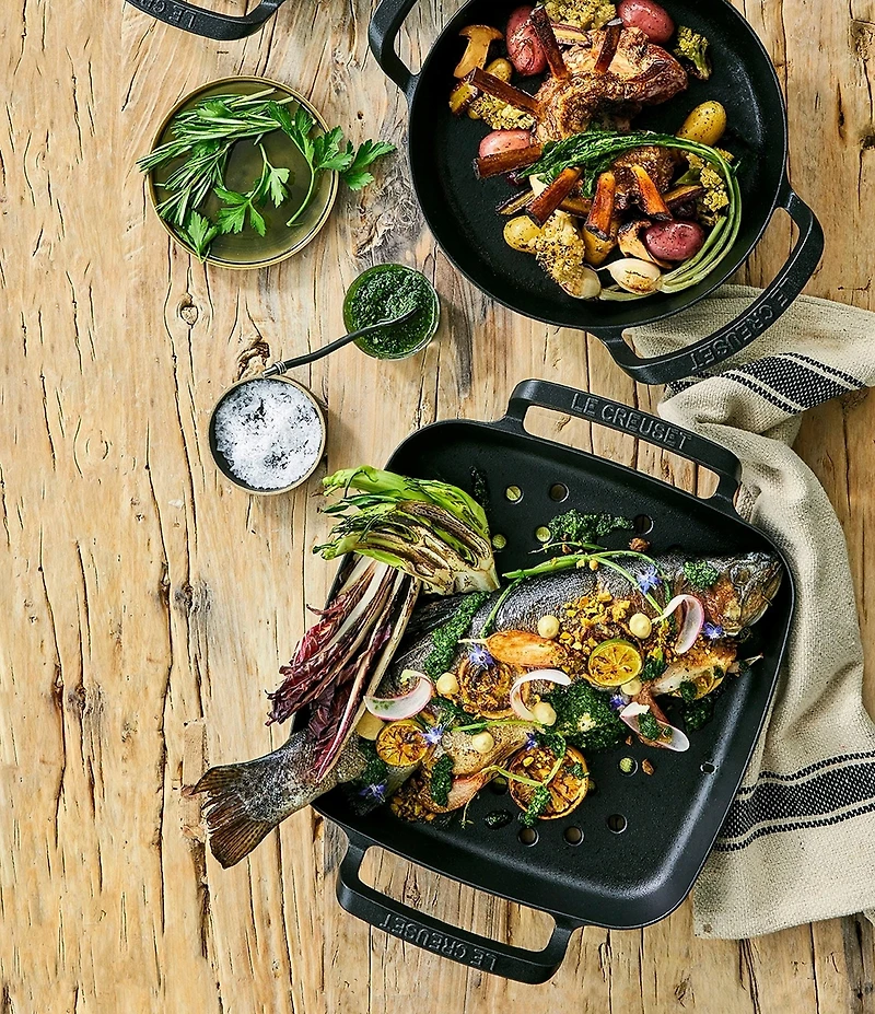 Le Creuset 12#double; Enameled Cast Iron Alpine Outdoor Square Grill Basket