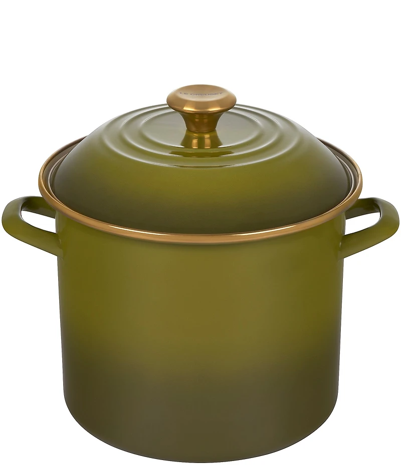 Le Creuset Enamel On Steel Stockpot with Gold Knob, 10-Quart- Olive