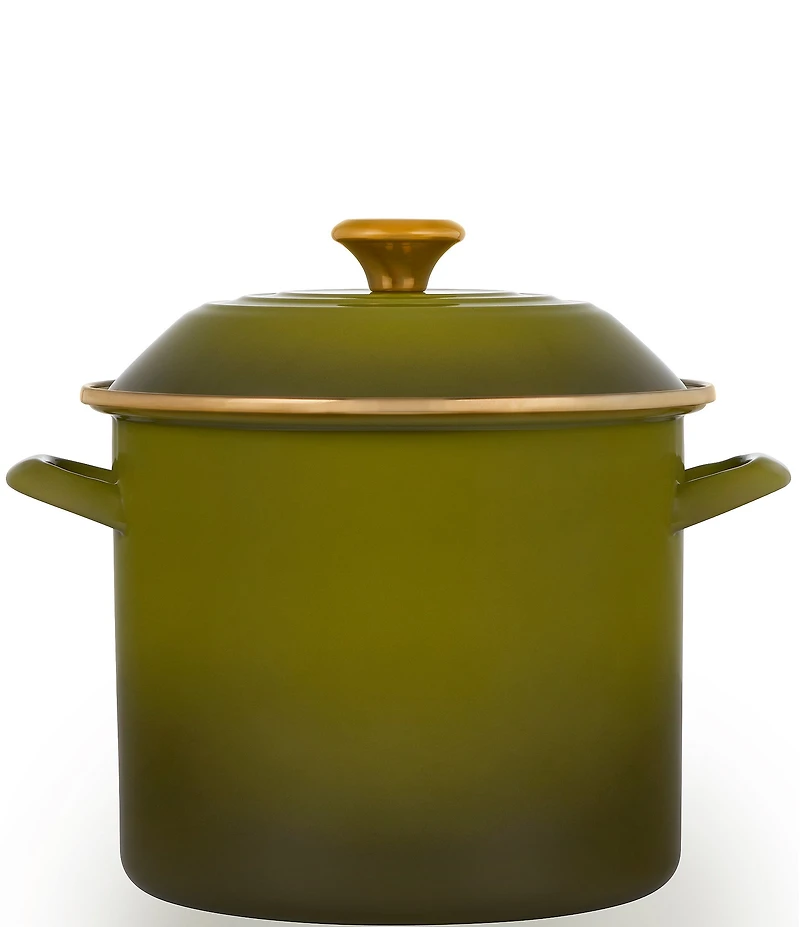 Le Creuset Enamel On Steel Stockpot with Gold Knob, 10-Quart- Olive