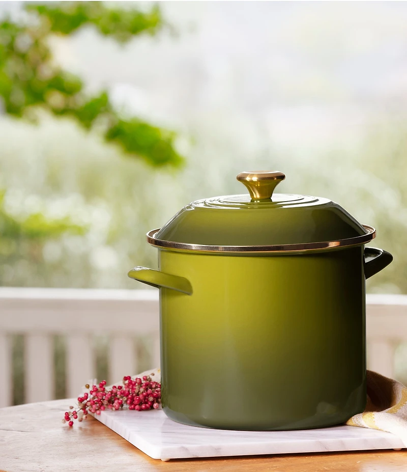 Le Creuset Enamel On Steel Stockpot with Gold Knob, 10-Quart- Olive