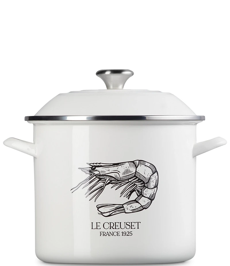 Le Creuset Enamel Steel 10-Quart Covered Shrimp Seafood Stockpot- White