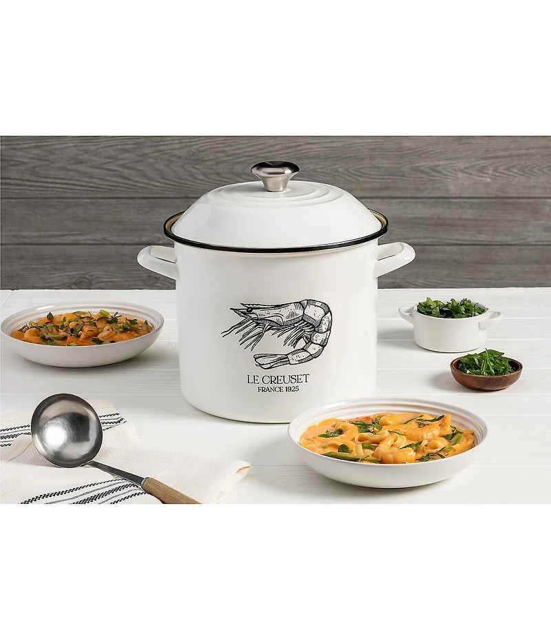 Le Creuset Enamel Steel 10-Quart Covered Shrimp Seafood Stockpot- White