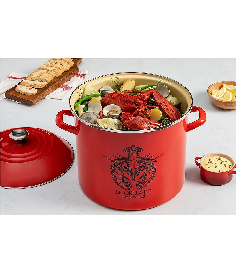Le Creuset Enamel Steel 20-Quart Covered Lobster Seafood Stockpot- Carmin
