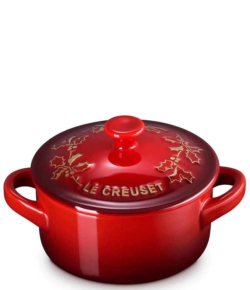 Le Creuset Holly Collection Gold Applique Mini Round Cocotte, 8 oz