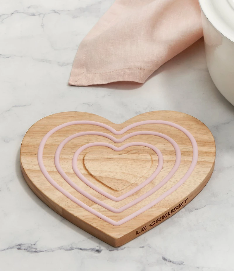 Le Creuset Magnetic Wooden Trivet Heart Pink Silicone
