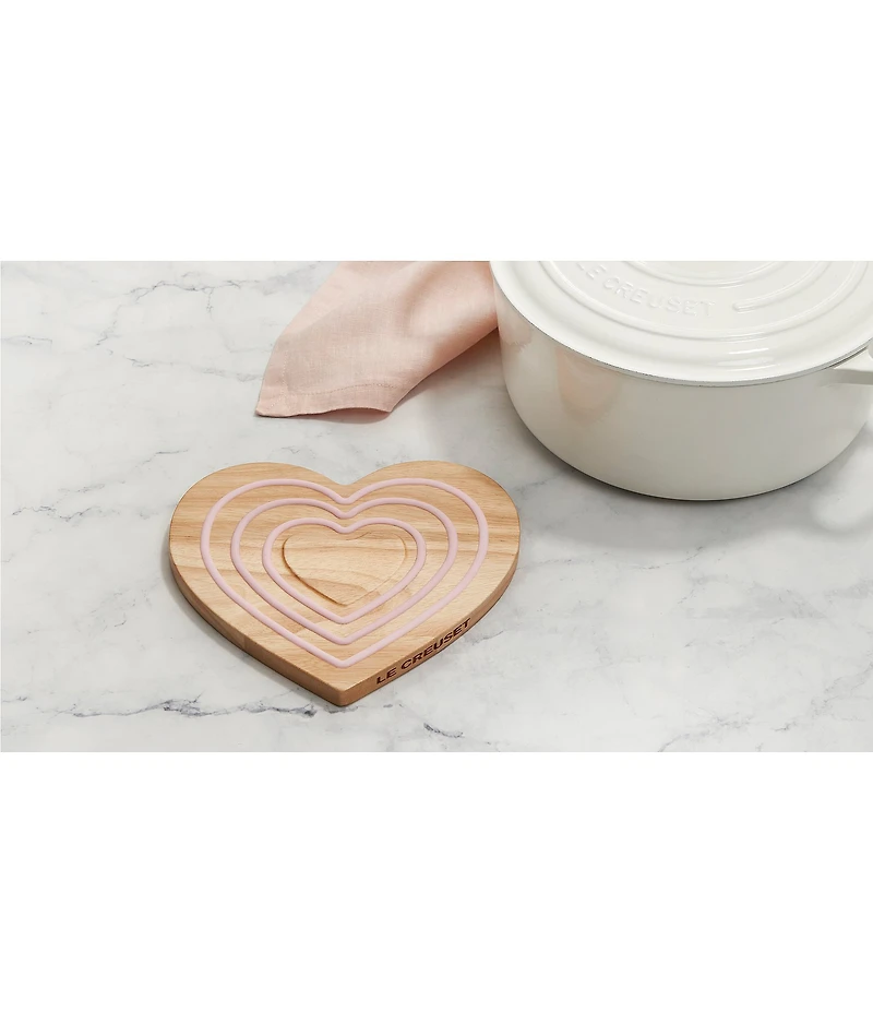 Le Creuset Magnetic Wooden Trivet Heart Pink Silicone
