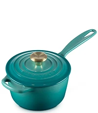 Le Creuset Signature 1.75-Quart Enameled Cast Iron Saucepan with Light Gold Knob - Peche