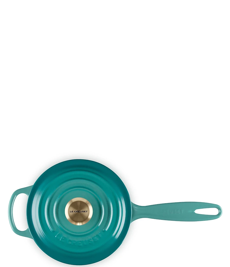 Le Creuset Signature 1.75-Quart Enameled Cast Iron Saucepan with Light Gold Knob - Peche