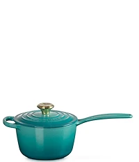 Le Creuset Signature 1.75-Quart Enameled Cast Iron Saucepan with Light Gold Knob - Peche