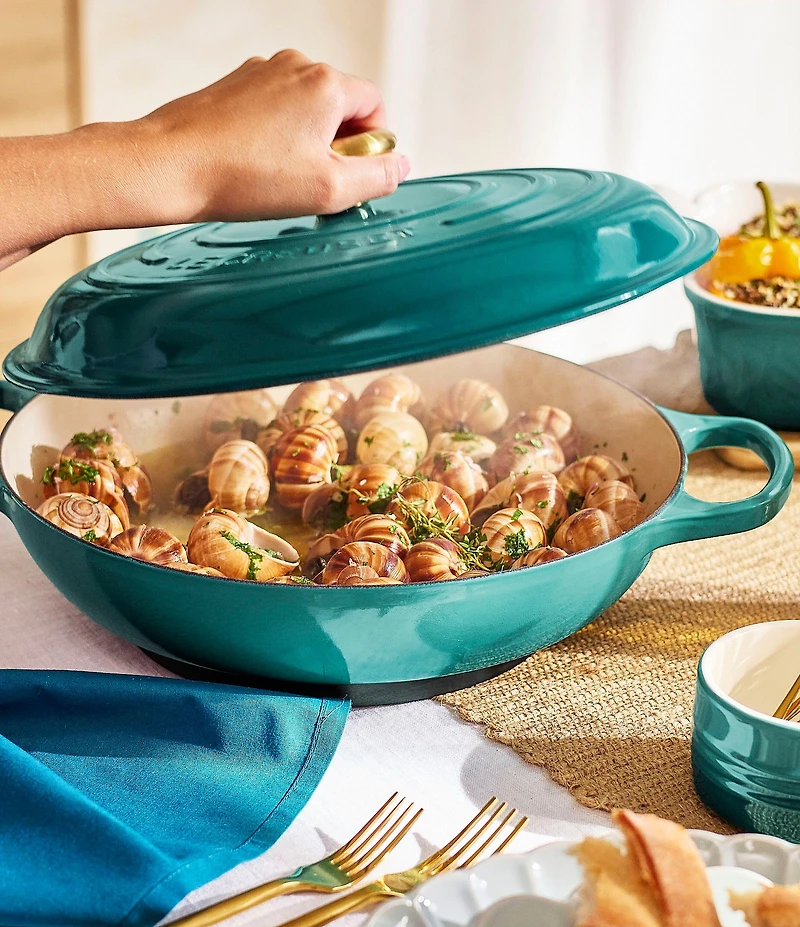 Le Creuset Signature 5-Qt. Enameled Cast Iron Braiser with Gold Stainless Steel Knob - Rhone