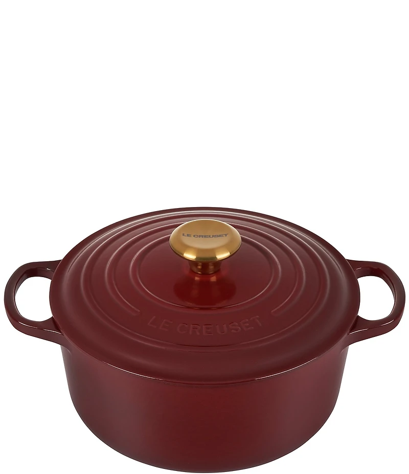 Le Creuset Signature -Quart Round Enameled Cast Iron Dutch Oven with Gold Stainless Steel Knob