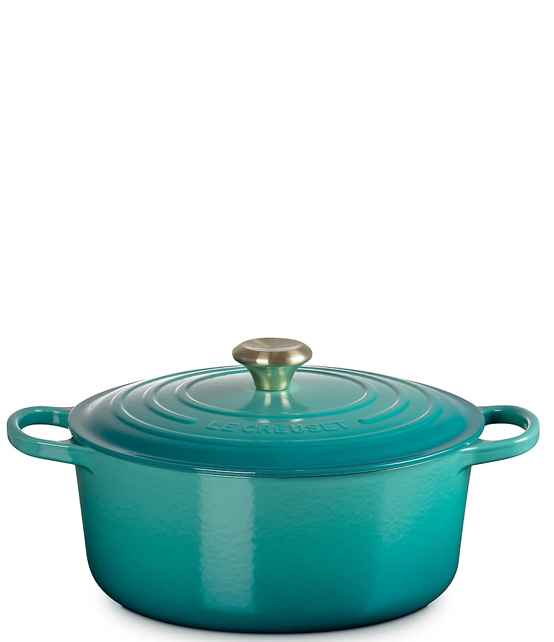 Le Creuset Signature 7.25-Quart Round Enameled Cast Iron Dutch Oven with Gold Stainless Steel Knob