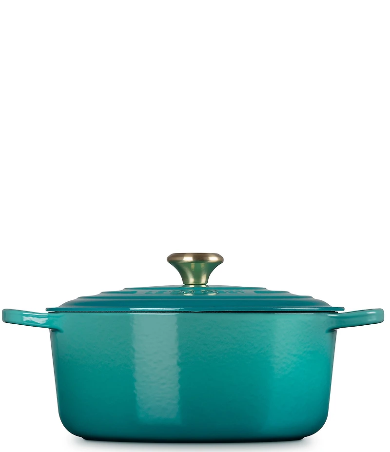 Le Creuset Signature 7.25-Quart Round Enameled Cast Iron Dutch Oven with Gold Stainless Steel Knob